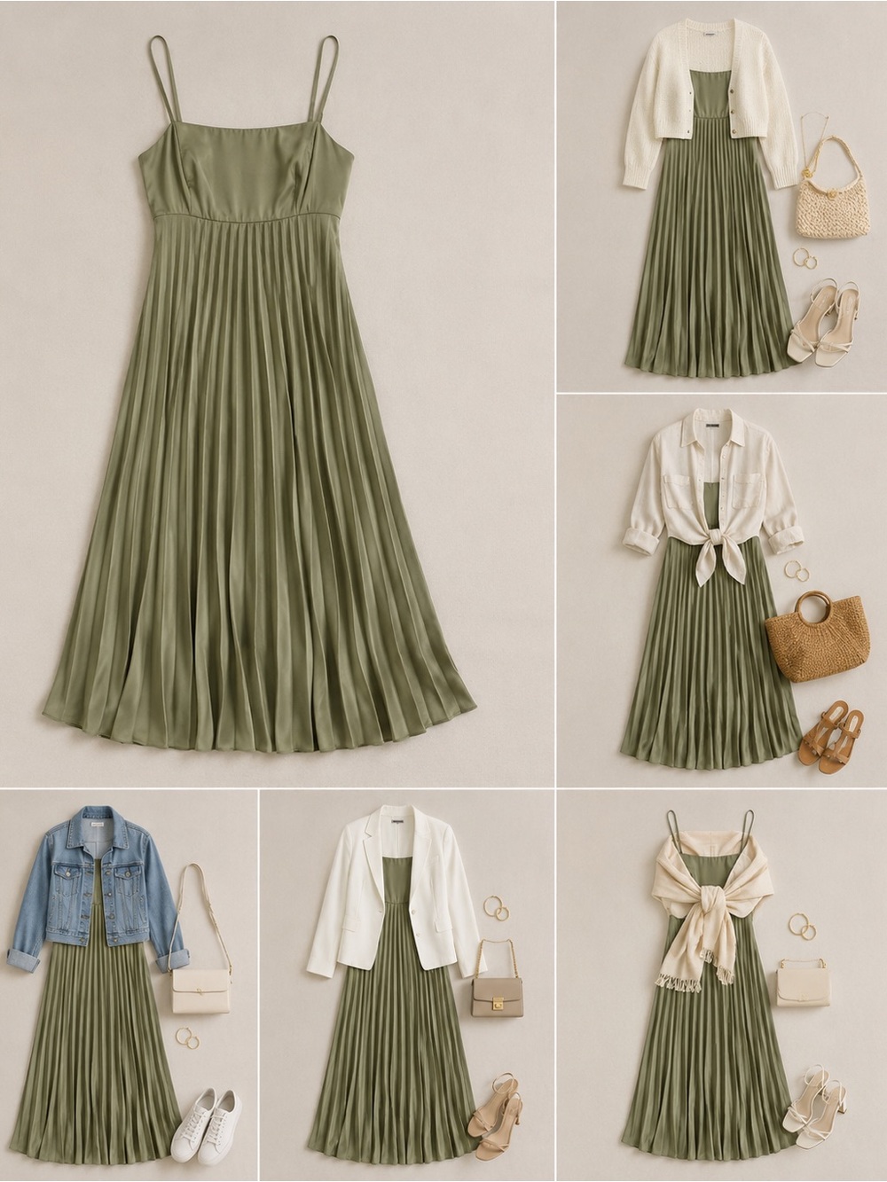 Petal & Pup Sage Green Satin Pleated Midi Dress – NWOT – Size L